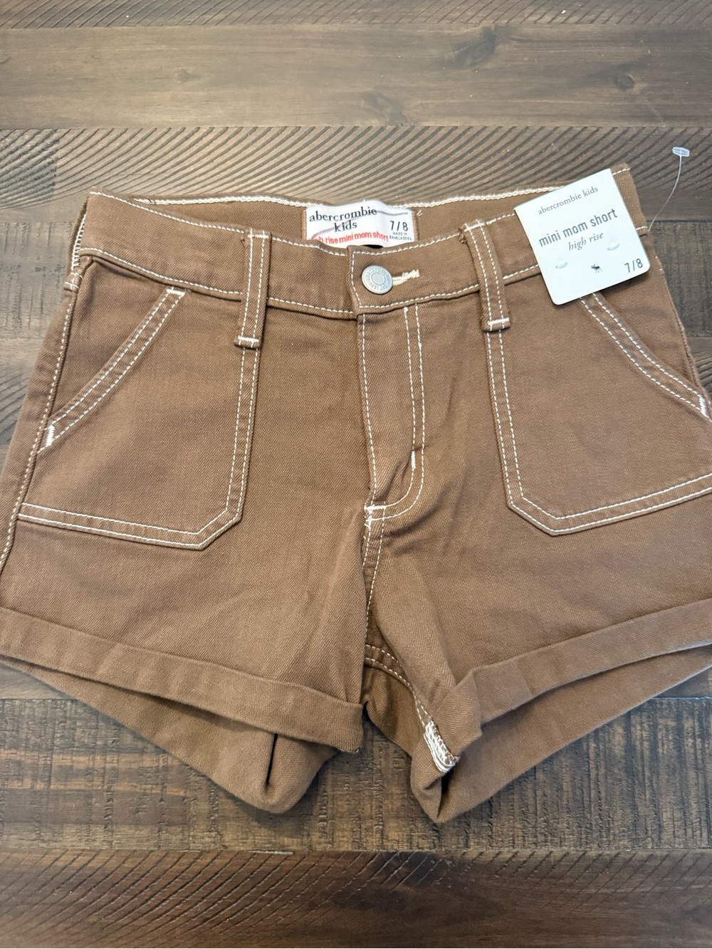 abercrombie kids brown high-rise mini mom shorts